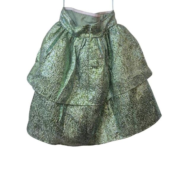 Amylynn Women's Green Metallic Sara Strapless Brocade Ruffle Mini Dress NEW - Picture 6 of 16